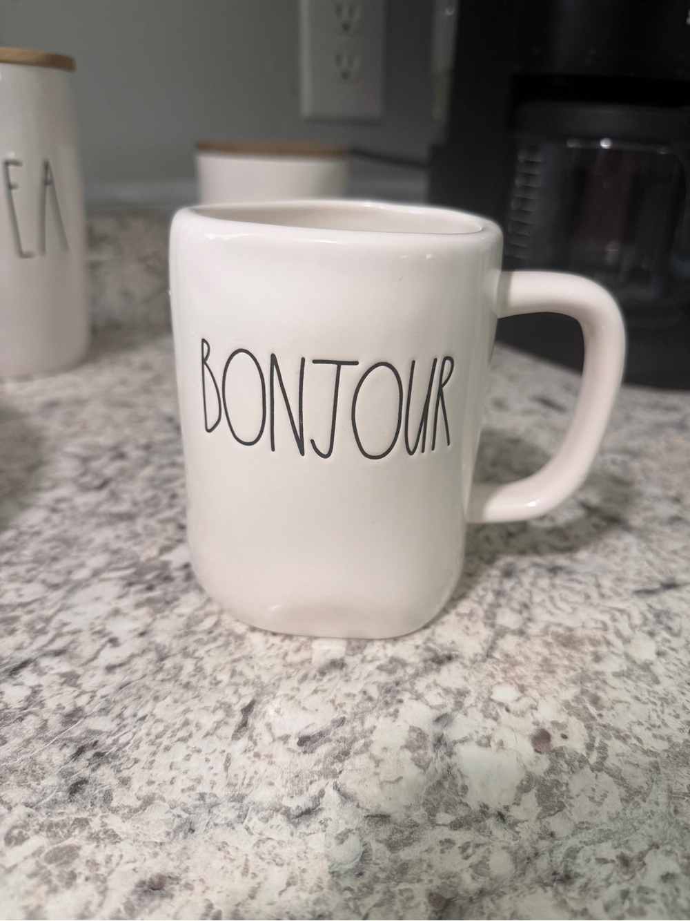 Rae Dunn White "BONJOUR" Ceramic Coffee Mug